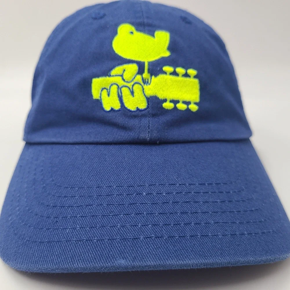 Woodstock Hat Strapback (Fits Small) Blue Yellow Music Festival Bird Guitar Logo